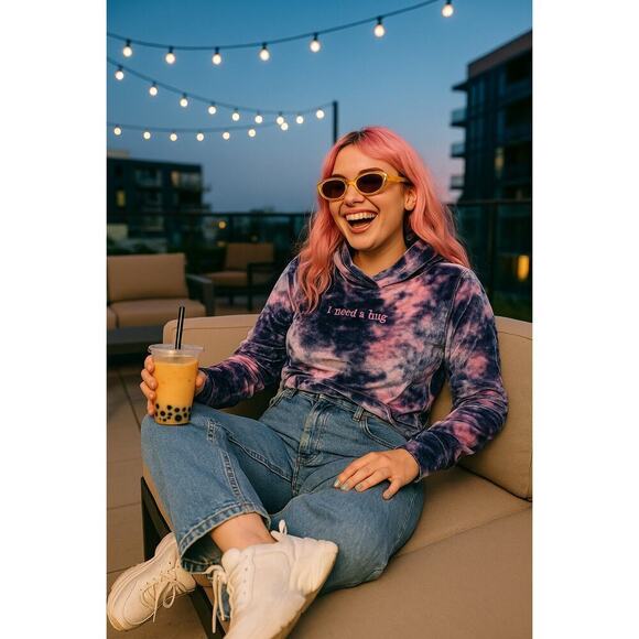 Teddy Fresh Urban Outfitters Sweaters - Teddy Fresh Urban Outfitters Tie Dye M NWT Velvet Long Sleeve "I Need A Hug" Top